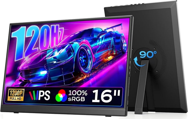 Dopesplay 16" Portable Monitor 1200P FHD 100% sRGB 120Hz Portable Display with Adjustable Stand, USB-C & HDMI External Gaming Monitor & Travel Screen for Laptop Mac PC Phone Xbox PS5 Switch - Image 1